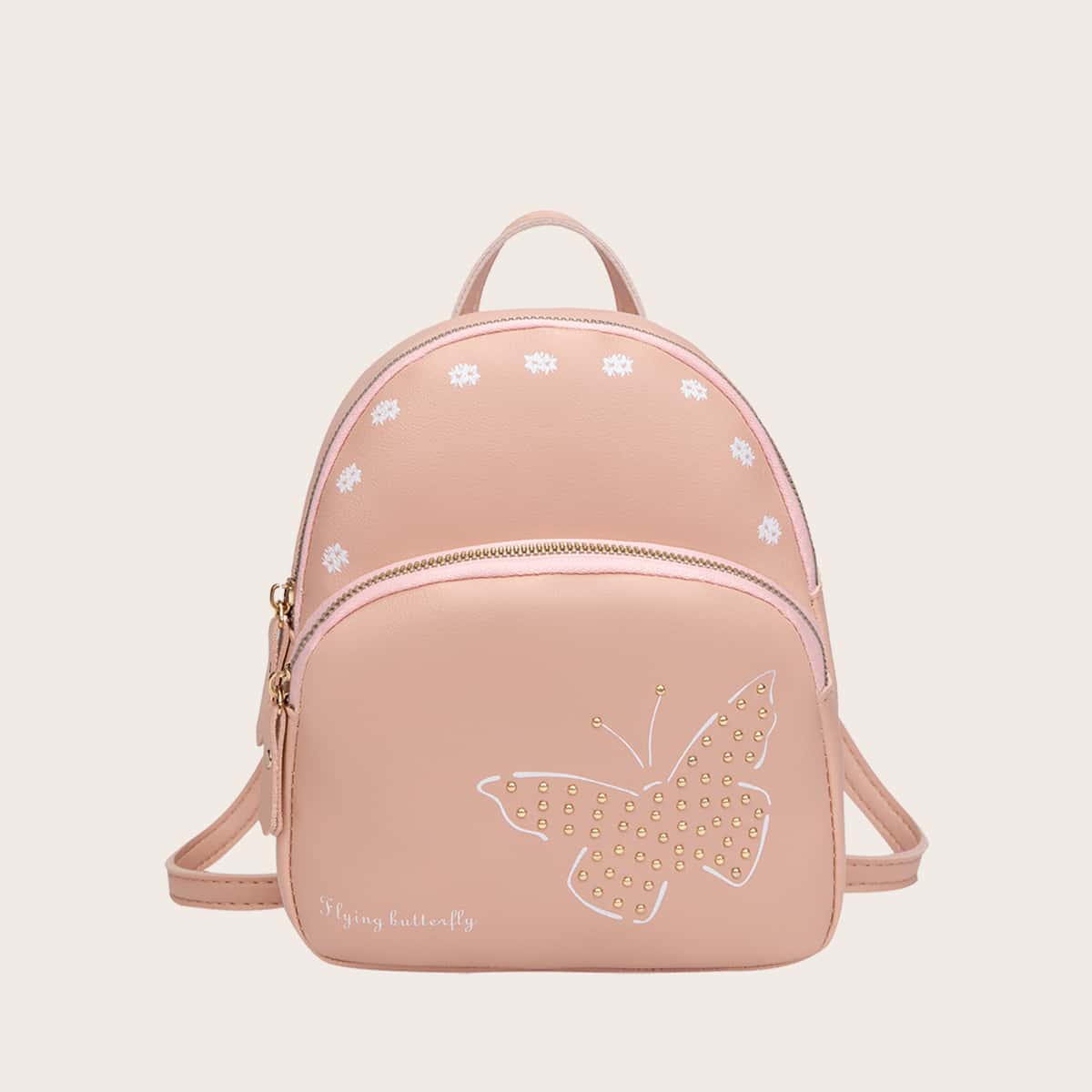 

Floral Studded Decor Backpack, Pink