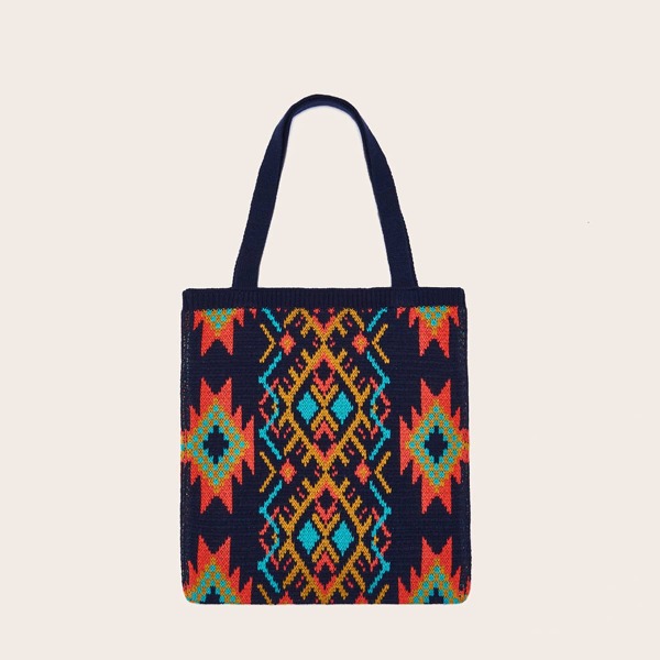 

Colorblock Knit Tote Bag, Blue