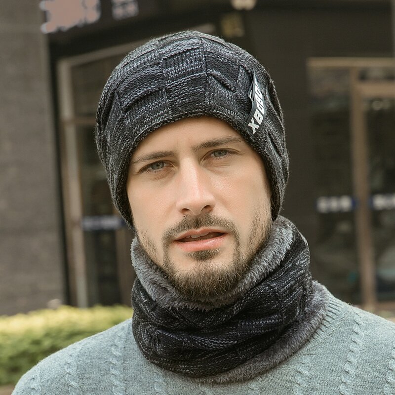 

Guys Letter Graphic Label Decor Hat & Infinity Scarf, Dark grey