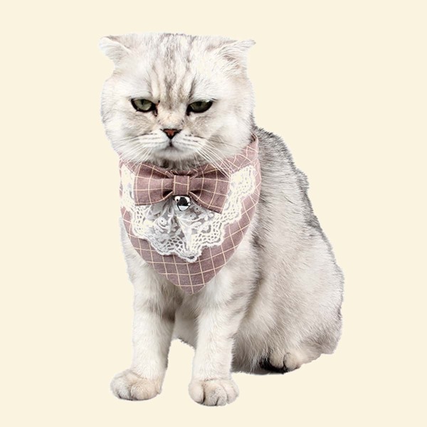 

Bow Decor Plaid Cat Bandana, Apricot