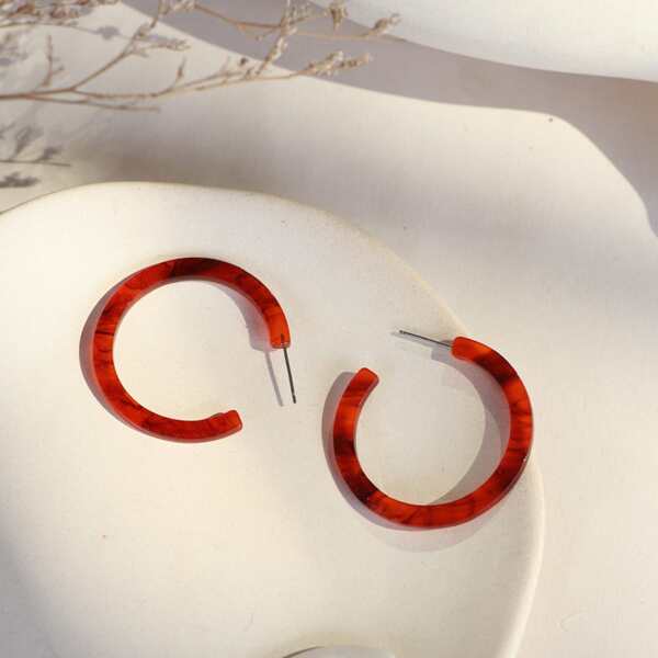 

Acrylic Cuff Hoop Earrings, Red