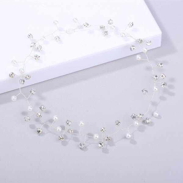 

Rhinestone & Faux Pearl Decor Hair Accessory, Silver