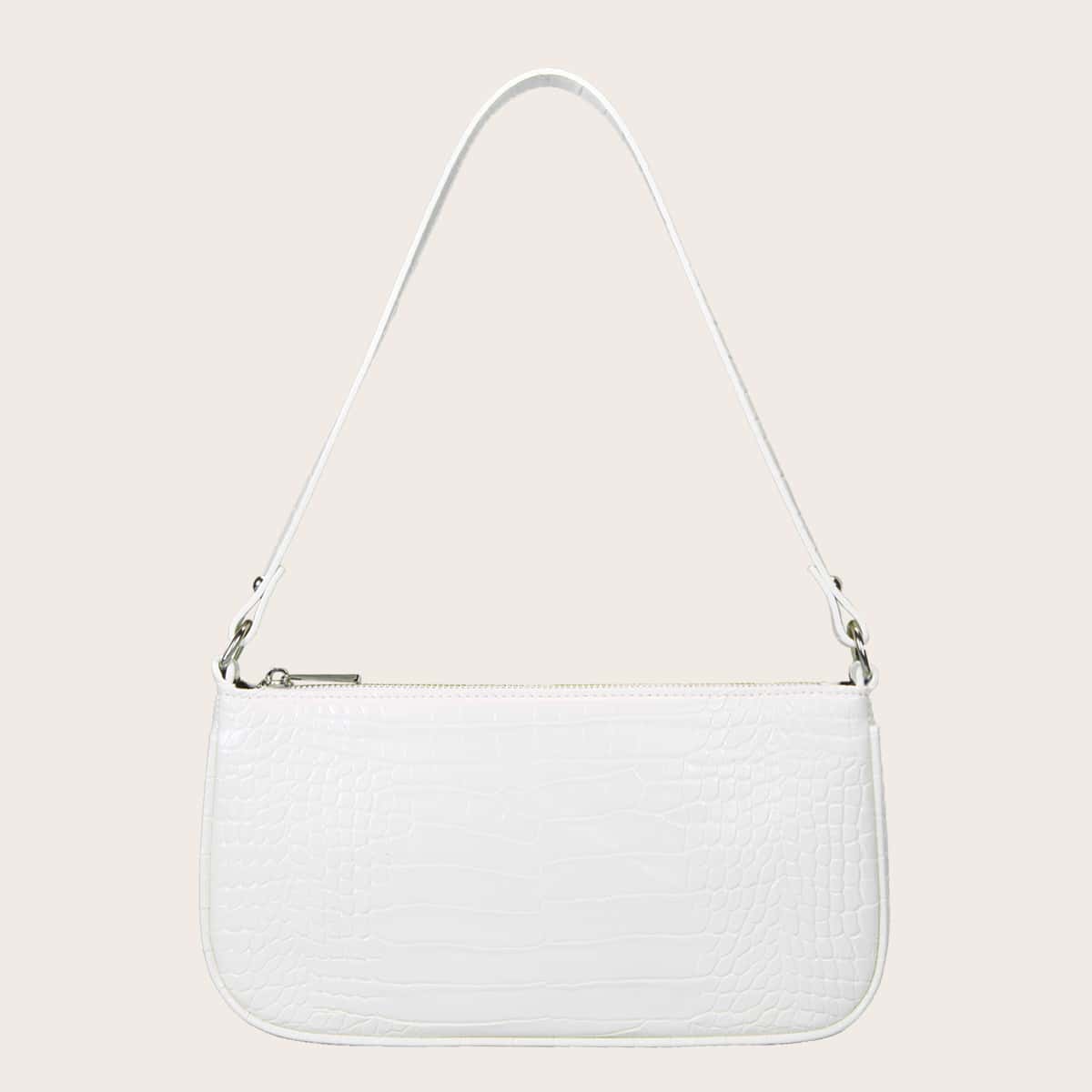 

Croc Embossed Baguette Bag, White