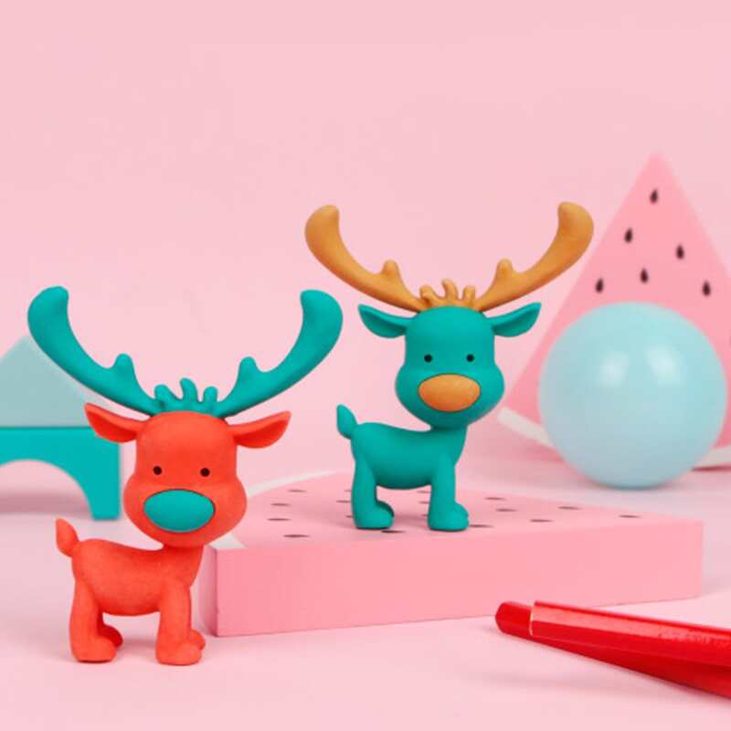 

3pcs Deer Shaped Eraser, Multicolor