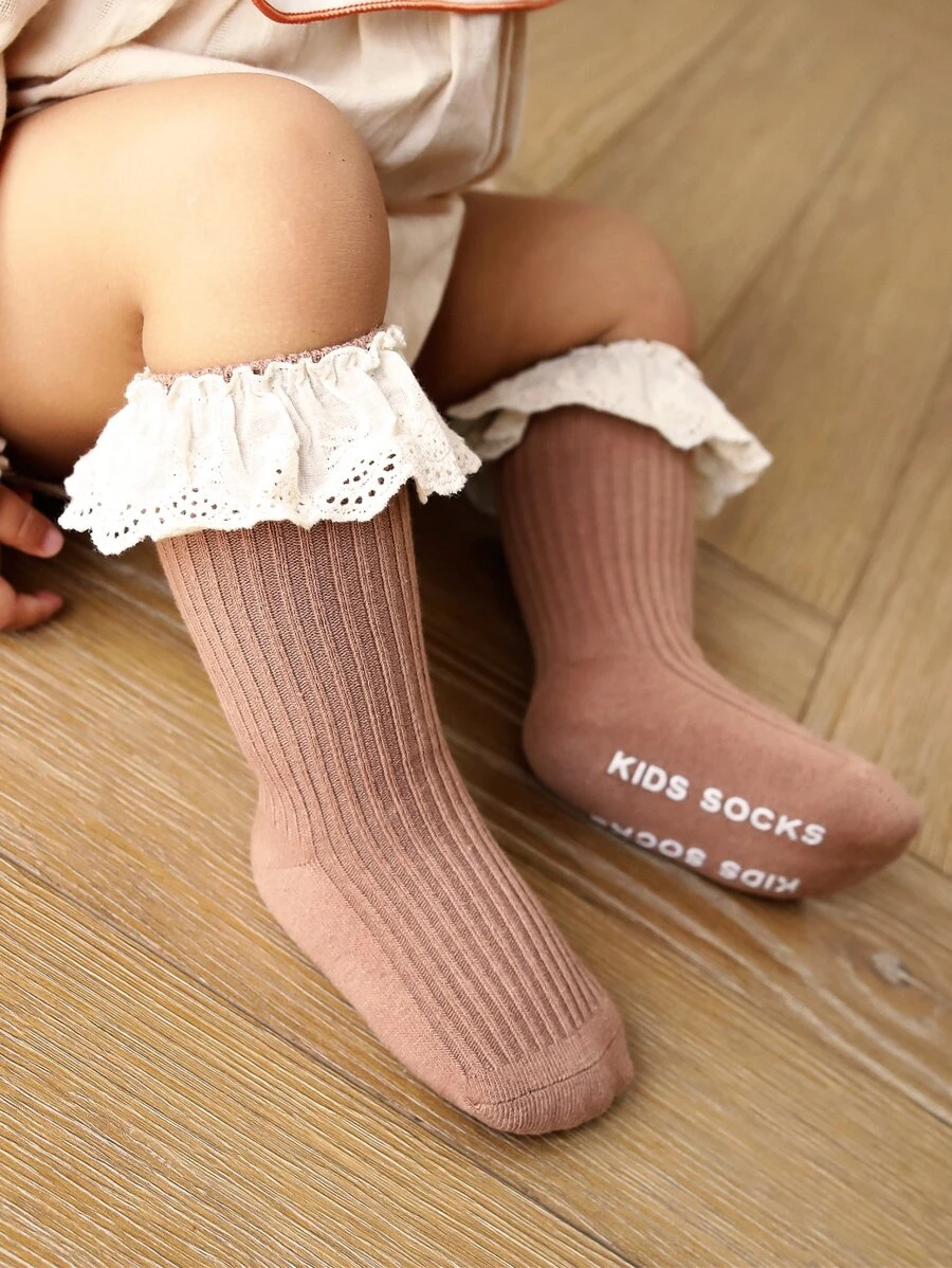 Baby Hollow Out Trim Socks - Coffee Brown - View 1