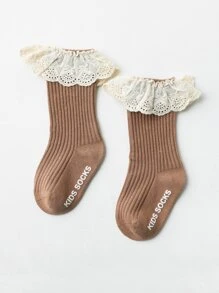Baby Hollow Out Trim Socks - Coffee Brown - View 2