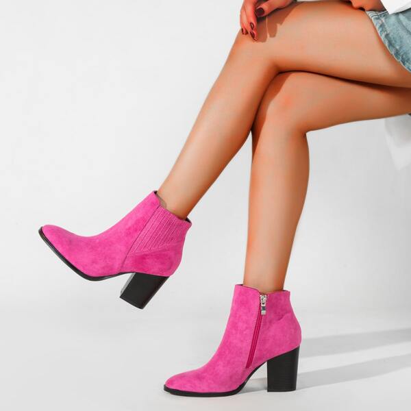 

Chunky Heeled Suede Ankle Boots, Hot pink