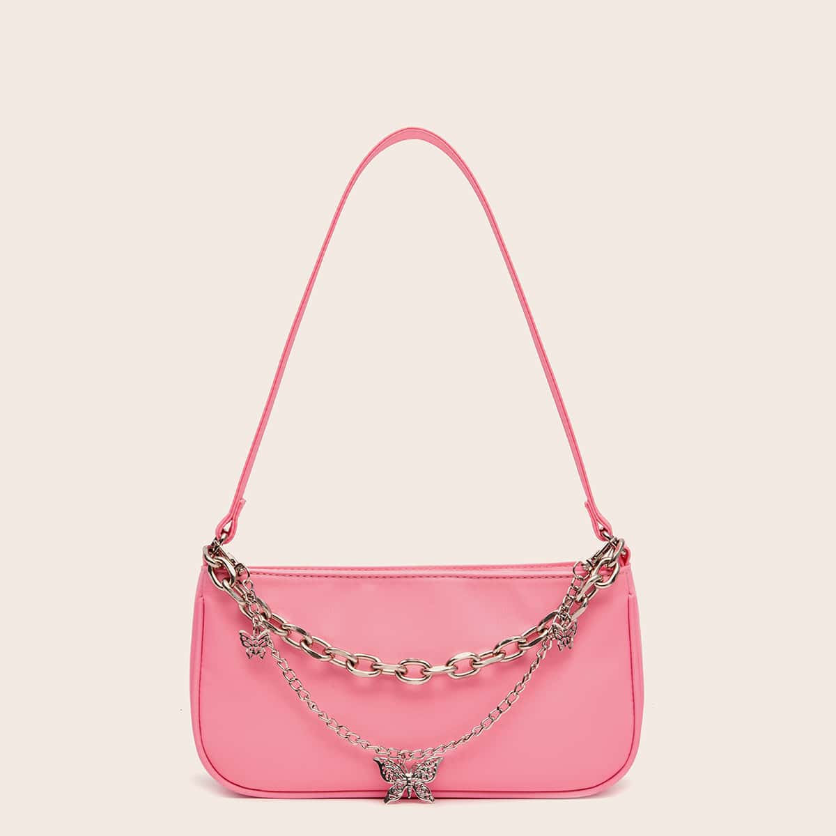 

Butterfly Chain Baguette Bag, Pink