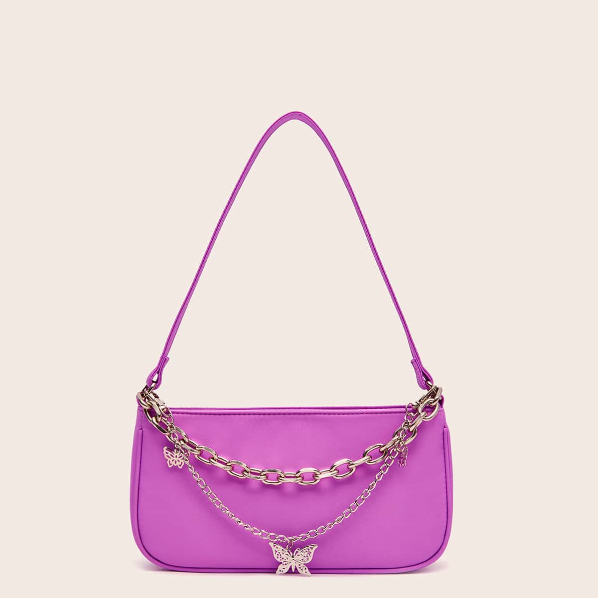 

Butterfly Chain Baguette Bag, Purple
