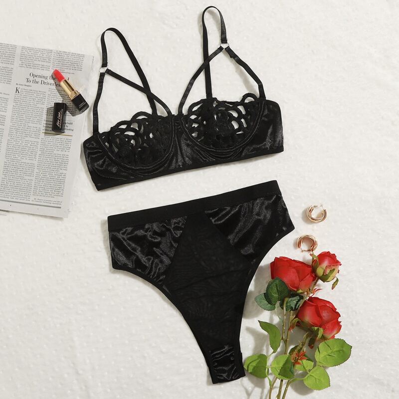 

Cut Out High Waist Lingerie Set, Black