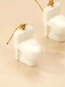 Toilet Charm Drop Earrings - White - View 3