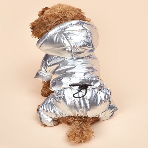 

Metallic Hooded Dog Jumpsuit, Silver
