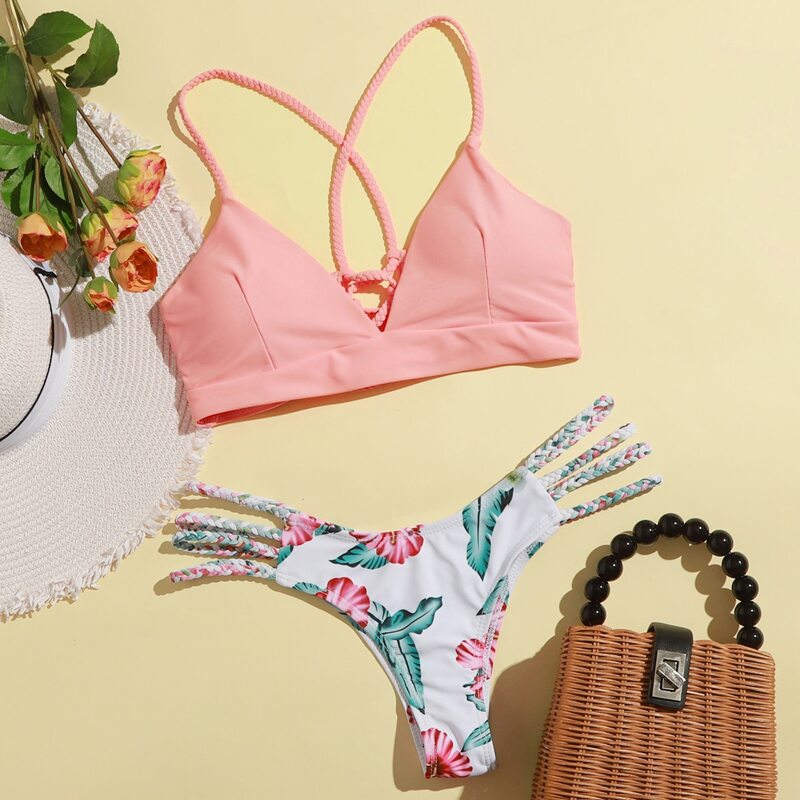 

Floral Lace-up Back Lingerie Set, Multicolor