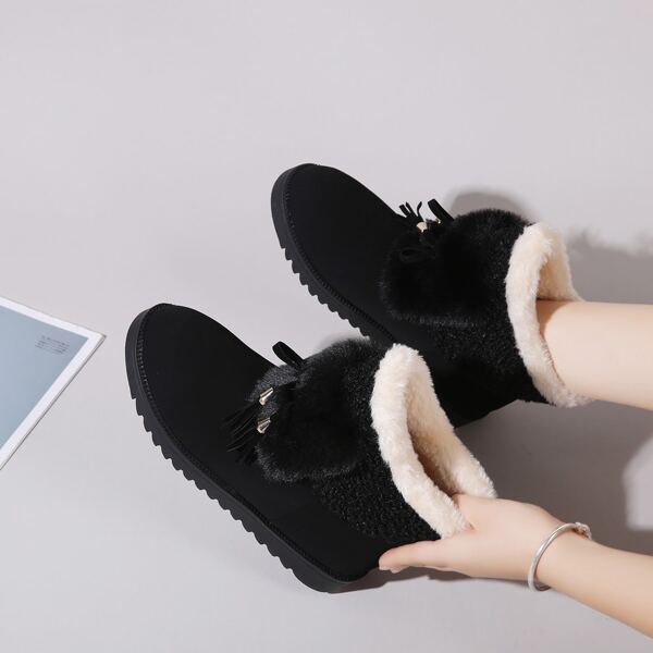 

Tassel Decor Fluffy Ankle Boots, Black