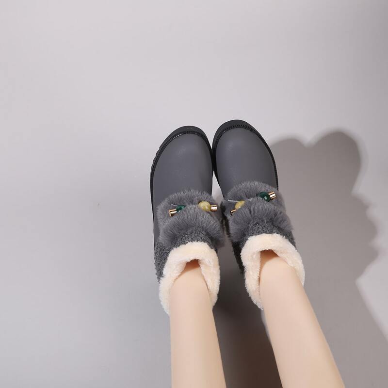 

Rhinestone Decor Fluffy Ankle Boots, Grey