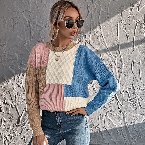 

Color-block Drop Shoulder Sweater, Multicolor