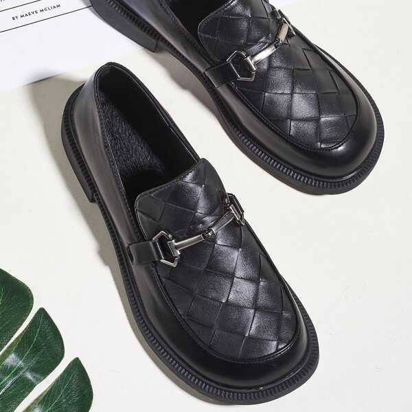 

Braided Metal Decor Loafers, Black