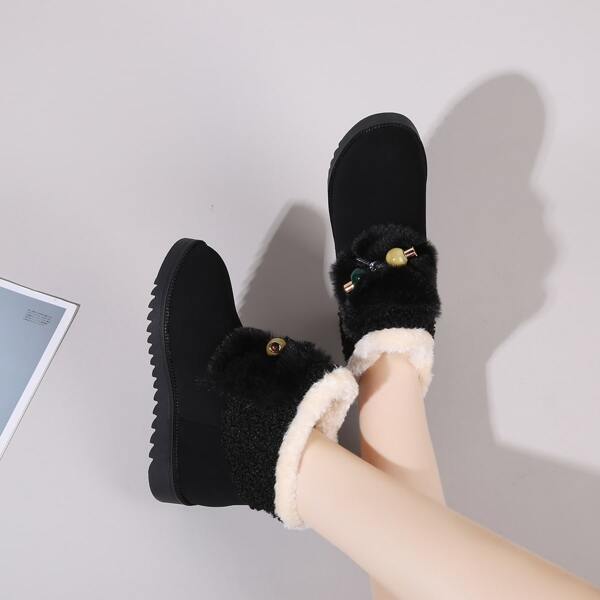

Rhinestone Decor Fluffy Ankle Boots, Black