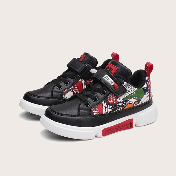 

Boys Chinese Letter Graphic Sneakers, Black