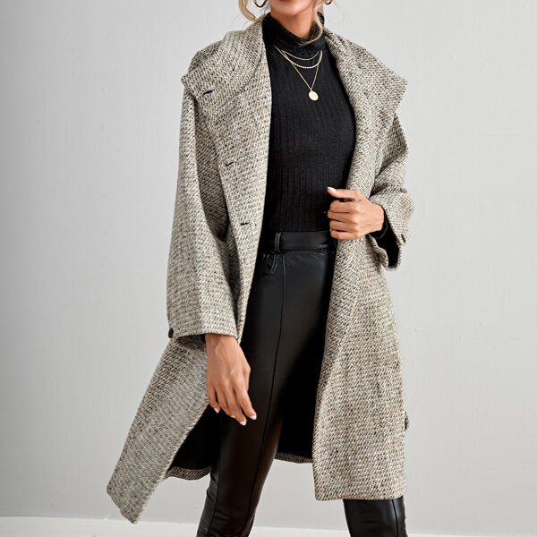 

Button Front Belted Overcoat, Khaki