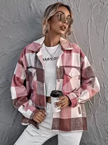 Sobrecamisa amplia con bolsillo con solapa de cuadros - Multicolor - Ver 1