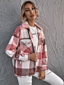 Sobrecamisa amplia con bolsillo con solapa de cuadros - Multicolor - Ver 4