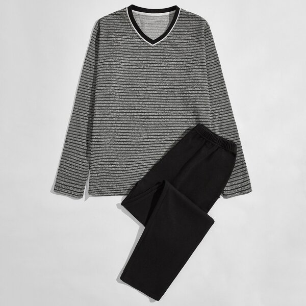 

Men Striped Top & Pocket Pants PJ Set, Multicolor