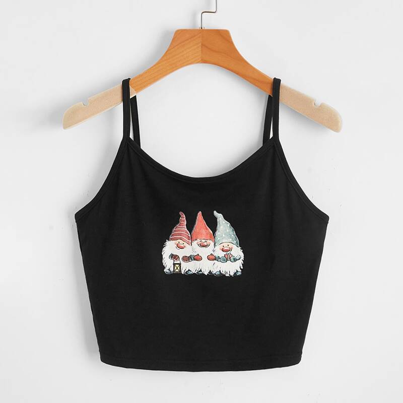 

Christmas Santa Claus Graphic Crop Cami, Black