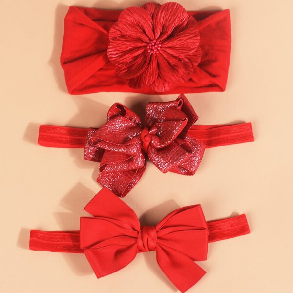 

3pcs Baby Bow Decor Headband, Red