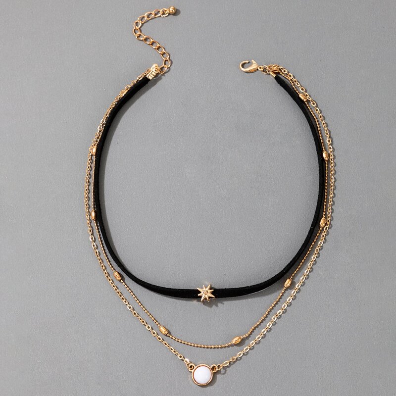 

1pc Choker Layered Necklace, Silver