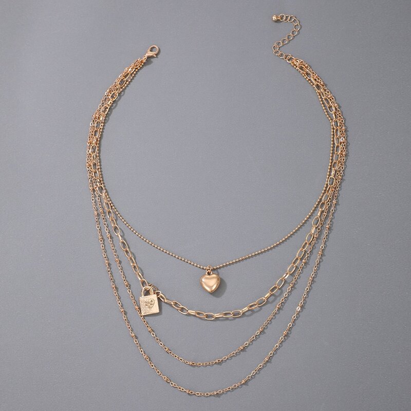 

Heart & Lock Layered Necklace, Gold