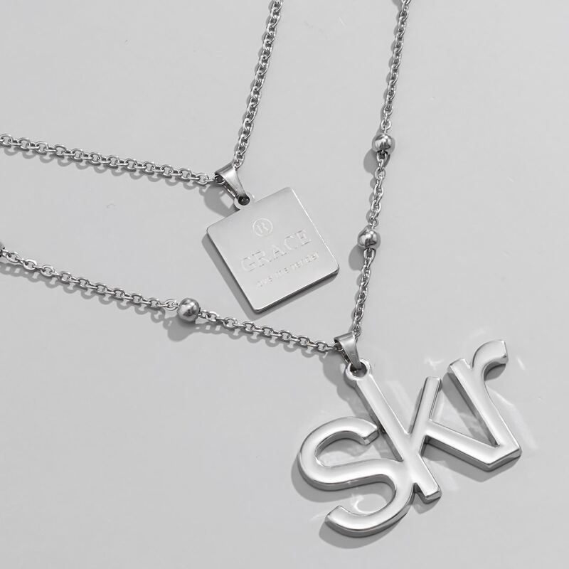 

2pcs Letter Pendant Necklace, Silver