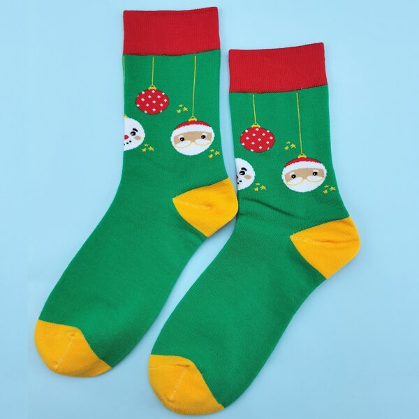 

Christmas Pattern Crew Socks, Green