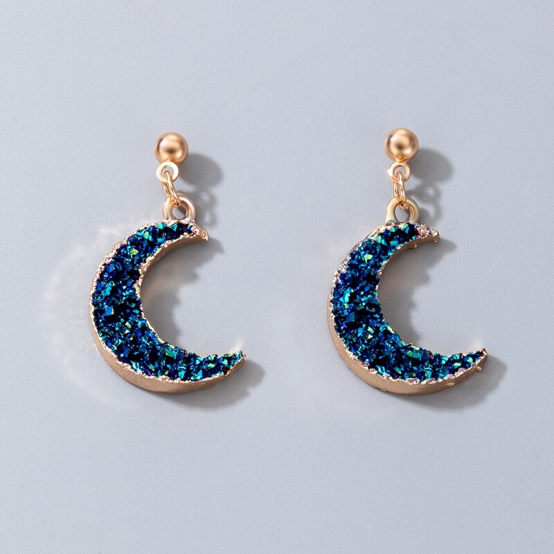 

Rhinestone Moon Drop Earrings, Blue
