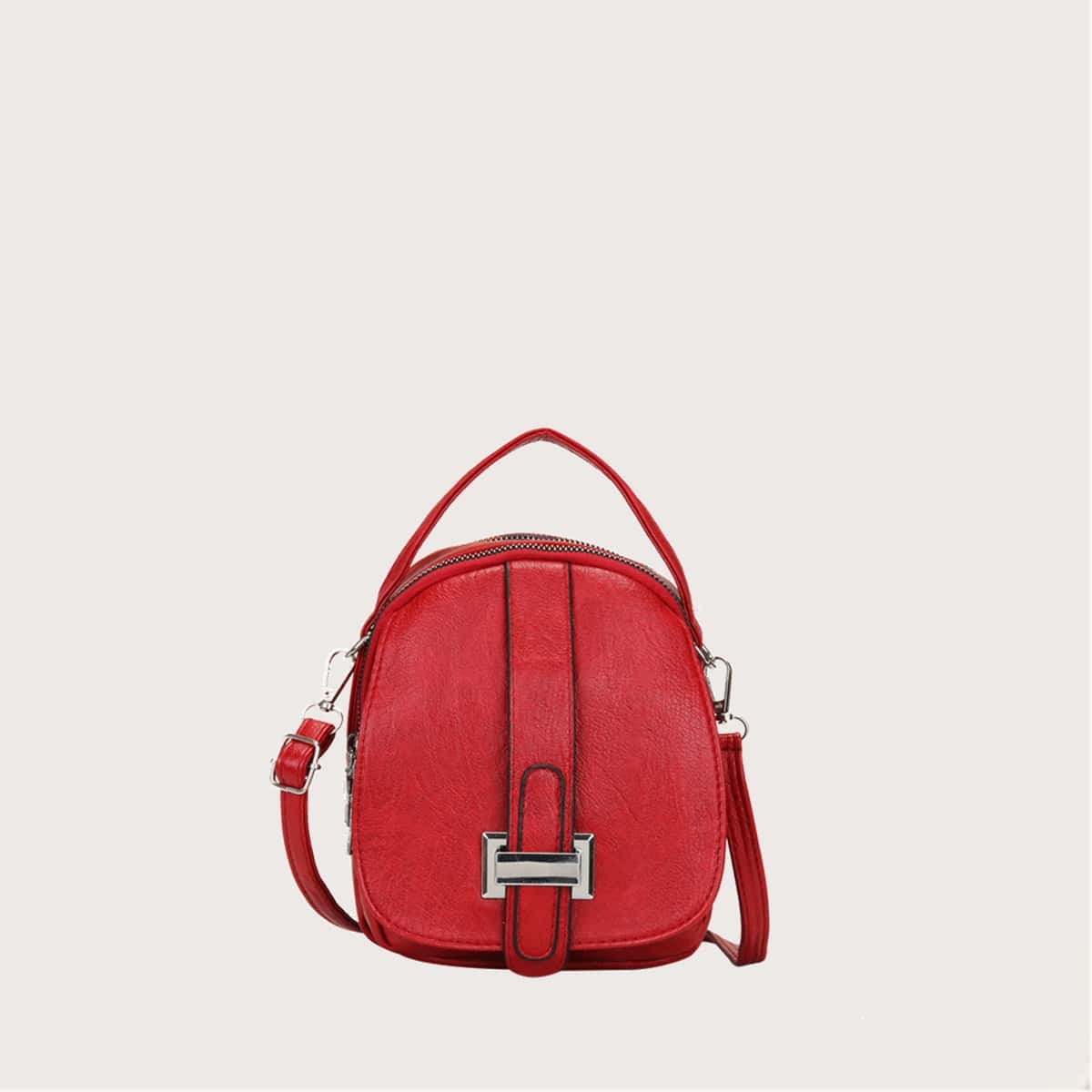 

Buckle Decor Flap Satchel Bag, Red