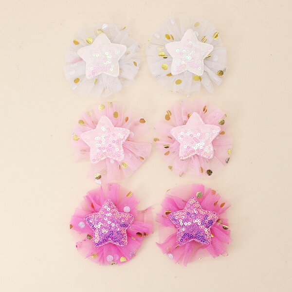 

6pcs Toddler Girls Mesh Hair Clip, Multicolor
