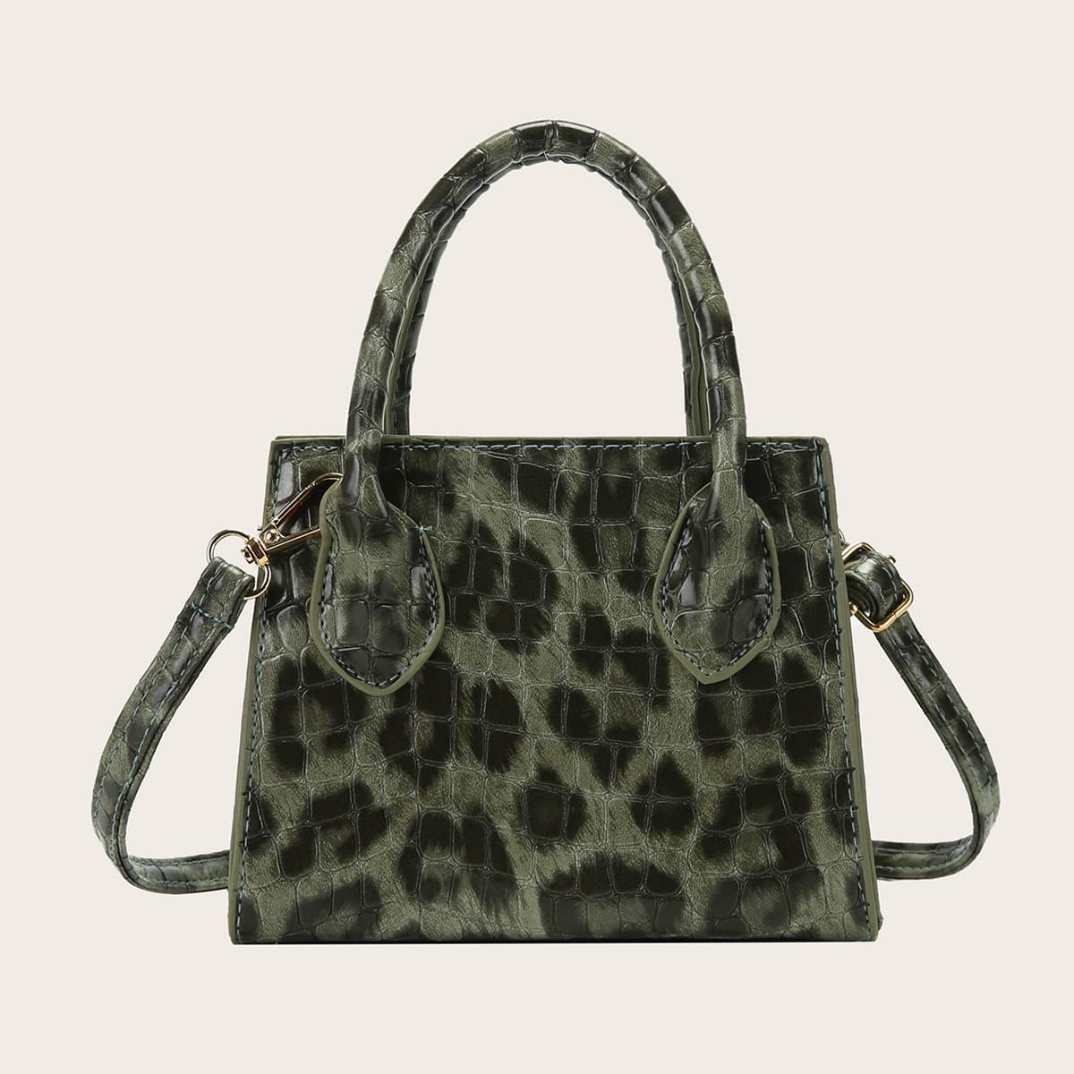 

Leopard & Croc Embossed Satchel Bag, Green