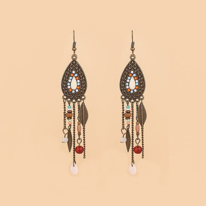 

Bead Detail Vintage Drop Earrings, Multicolor
