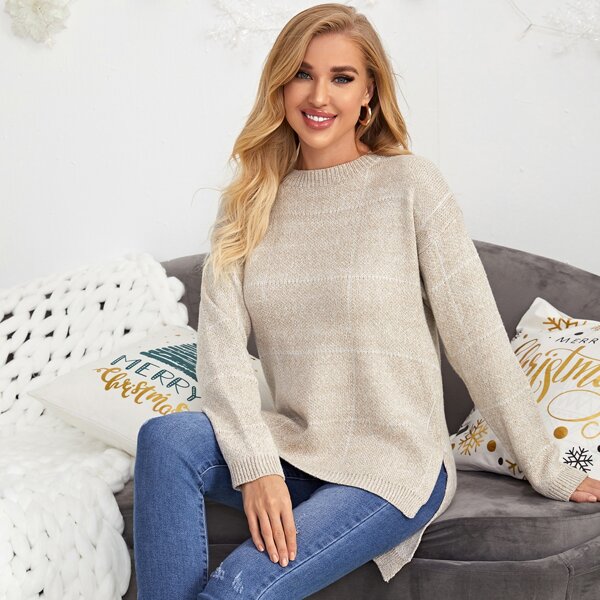 

Drop Shoulder Split Side Sweater, Khaki