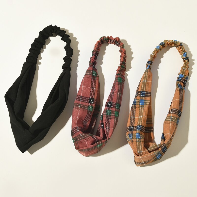 

3pcs Plaid Headband, Multicolor