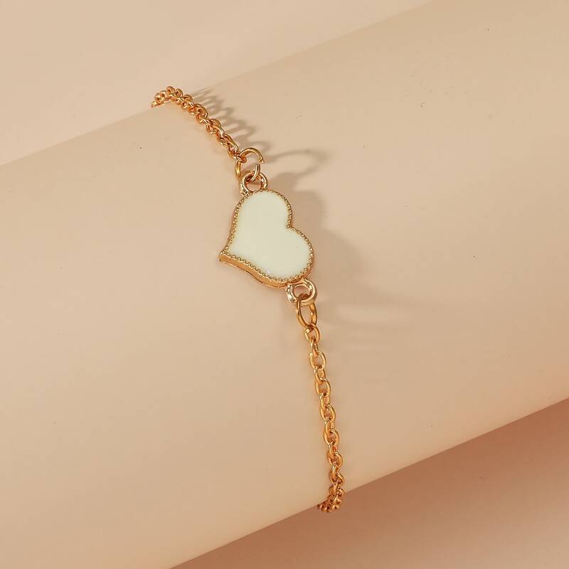 

Heart Decor Chain Bracelet, White