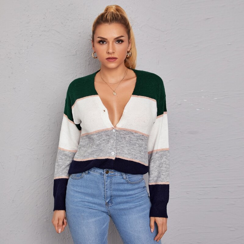 

Drop Shoulder Color Block Cardigan, Multicolor