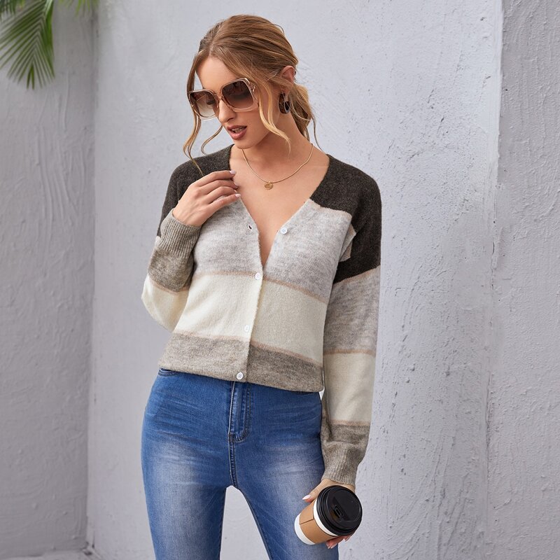 

Drop Shoulder Color Block Cardigan, Multicolor