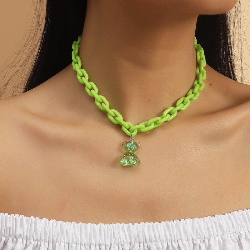 

Bear Charm Necklace, Green