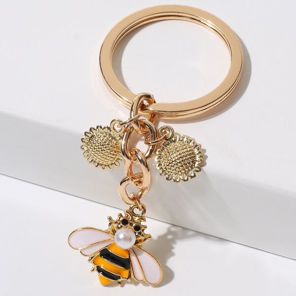 

Bee & Flower Charm Keychain, Multicolor