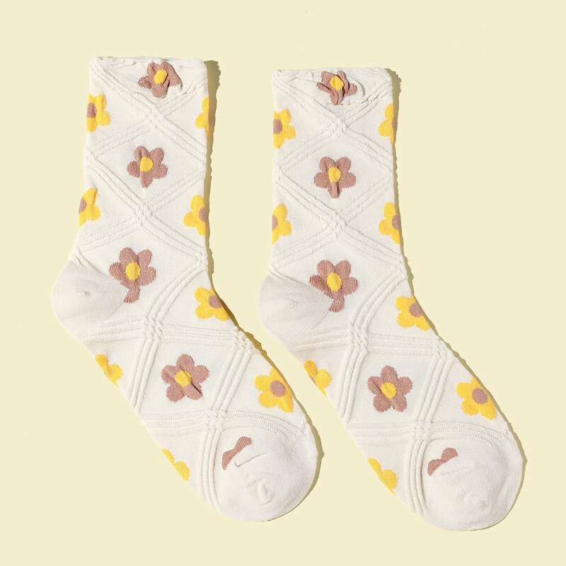 

Flower Print Crew Socks, Multicolor