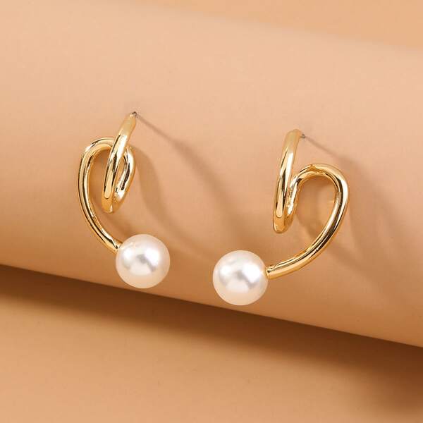 

Faux Pearl Decor Earrings, Gold