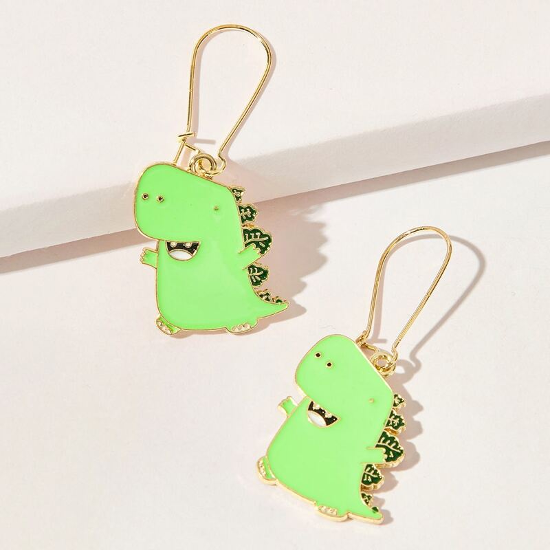 

Cartoon Dinosaur Hoop Earrings, Green