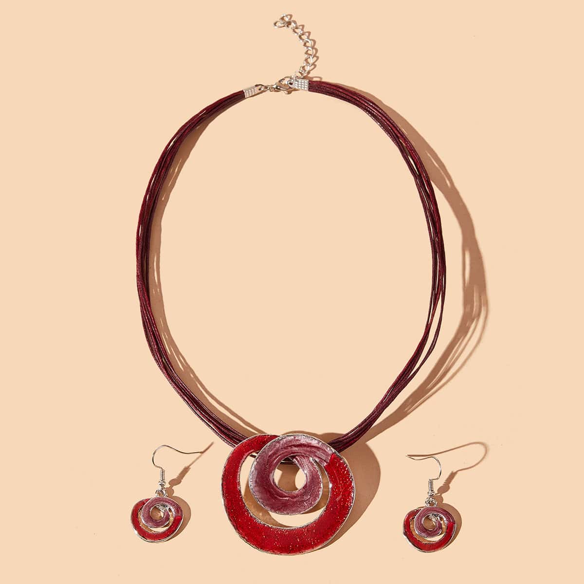 

3pcs Glitter Circle Rope Jewelry Set, Red