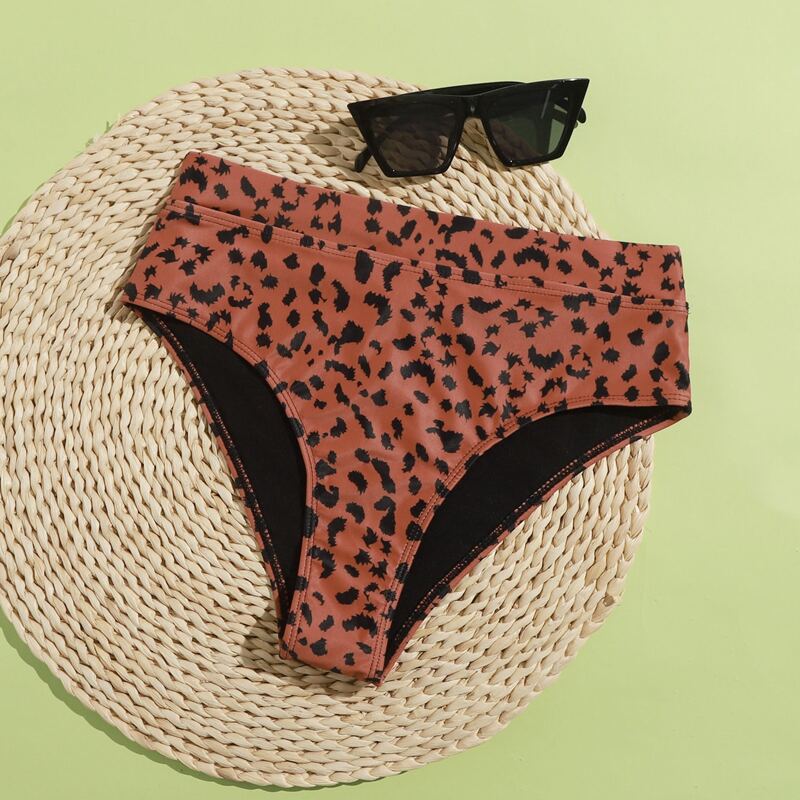 

Allover Print High Waist Bikini Bottom, Rust brown